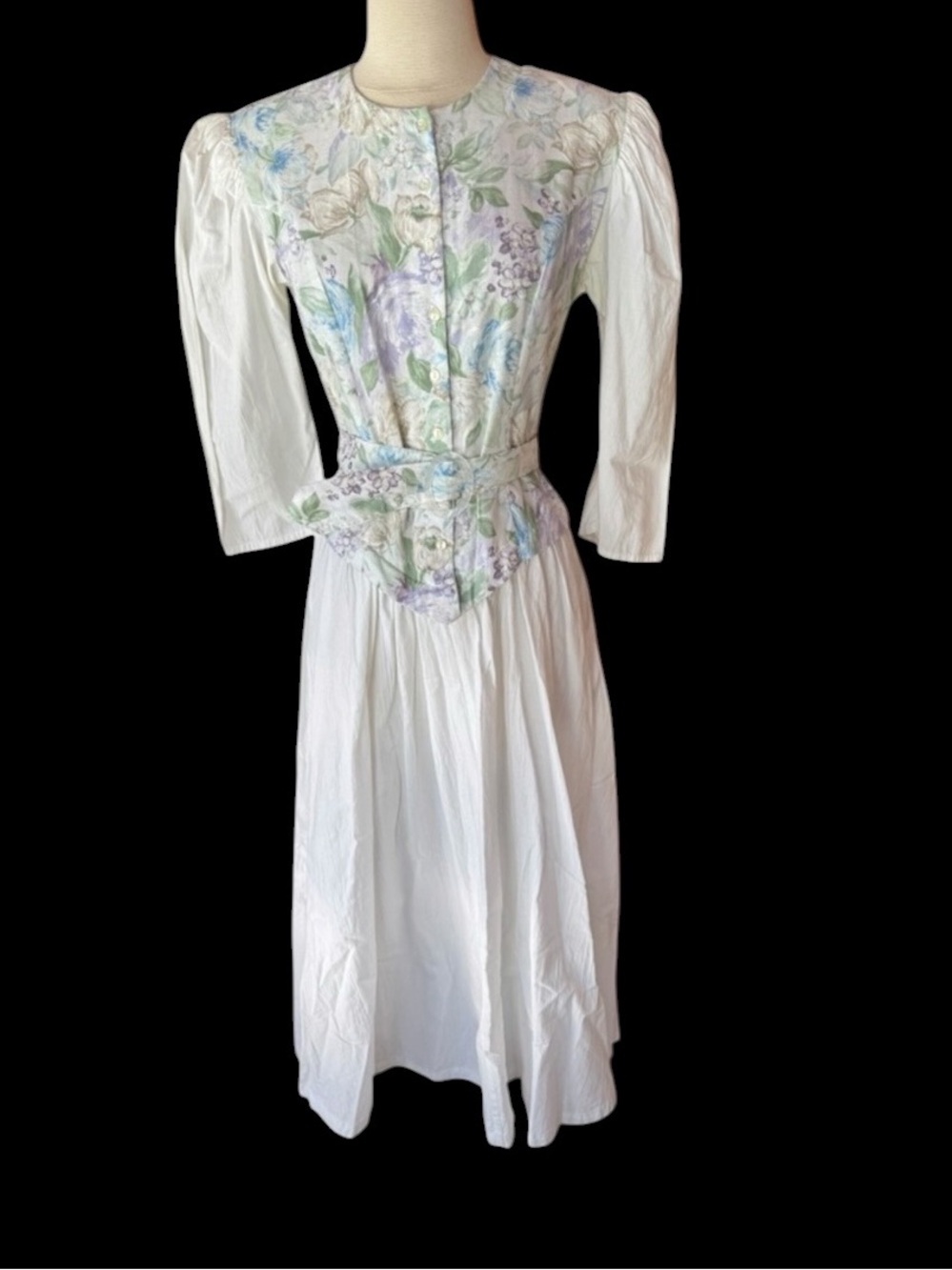 1980s Dawn Joy Fashions Cotton Floral Cottagecore Dress